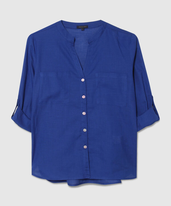Blusa  Manga Larga Con Bolsillo Unicolor