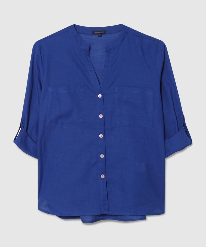 Blusa  Manga Larga Con Bolsillo Unicolor