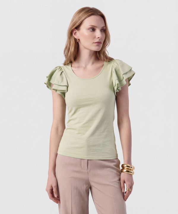 Camiseta Con Mangas De Volantes Para Mujer