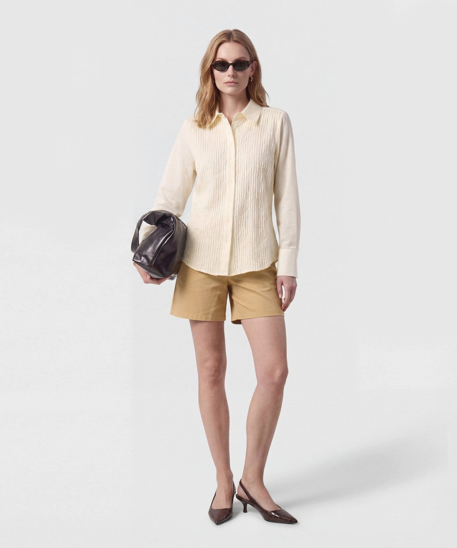 Camisa Texturizada De Manga Larga Para Mujer