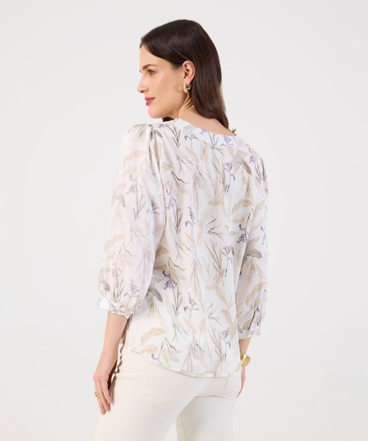 Blusa de Manga 3/4 con Escote en V para Mujer