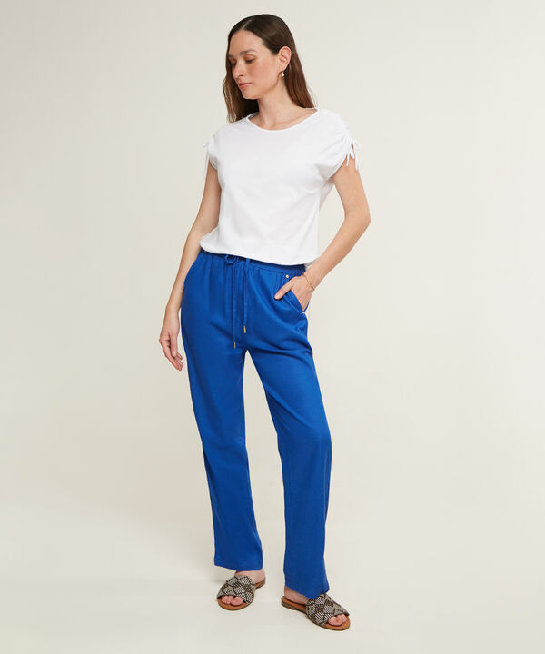 Pantalón Pretina Resortada En Lino Unicolor