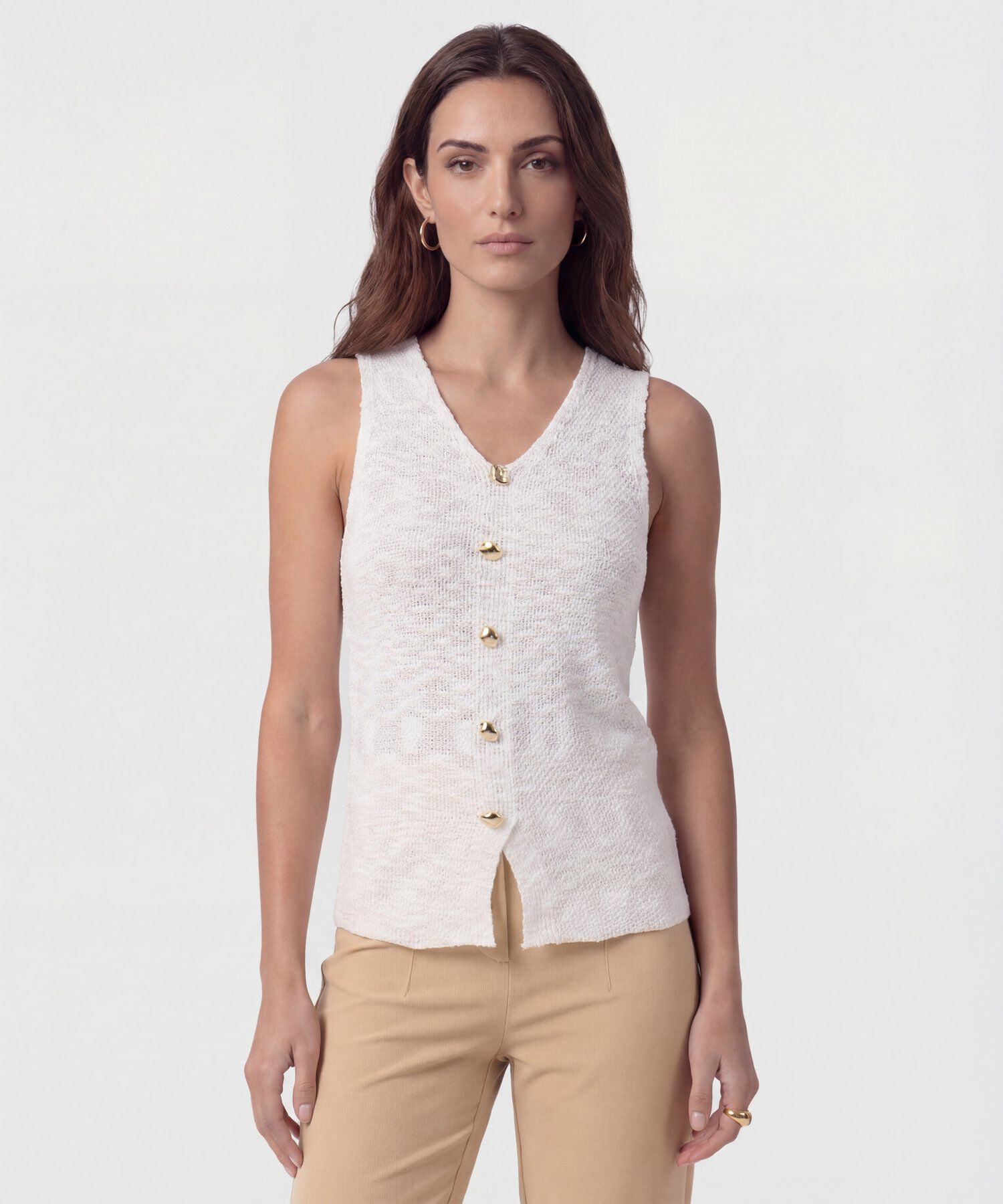 Chaleco De Tejido Con Botones Dorados Mujer