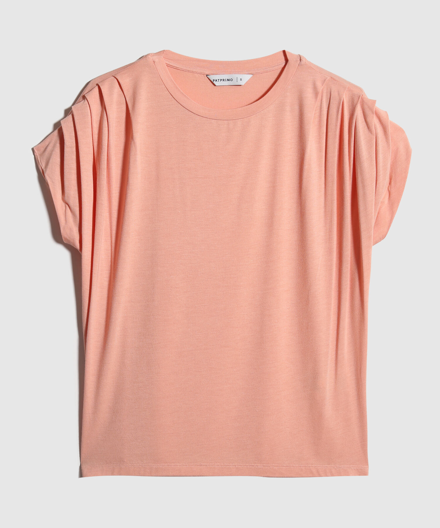 Camiseta Unicolor Cuello Redondo, Manga Sisa Con Pinzas En Hombros