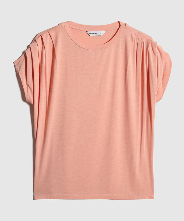 Camiseta Unicolor Cuello Redondo, Manga Sisa Con Pinzas En Hombros