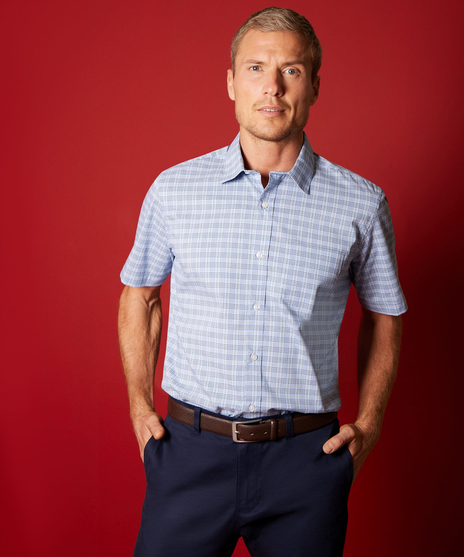 Camisa Manga Corta Prete&ntilde;ida, Cuello Formal