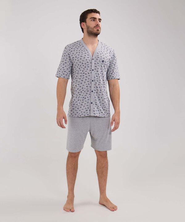 Pijama Manga Corta Camisa Estampada Con Pechera Y Pantalontea Unicolor image number null