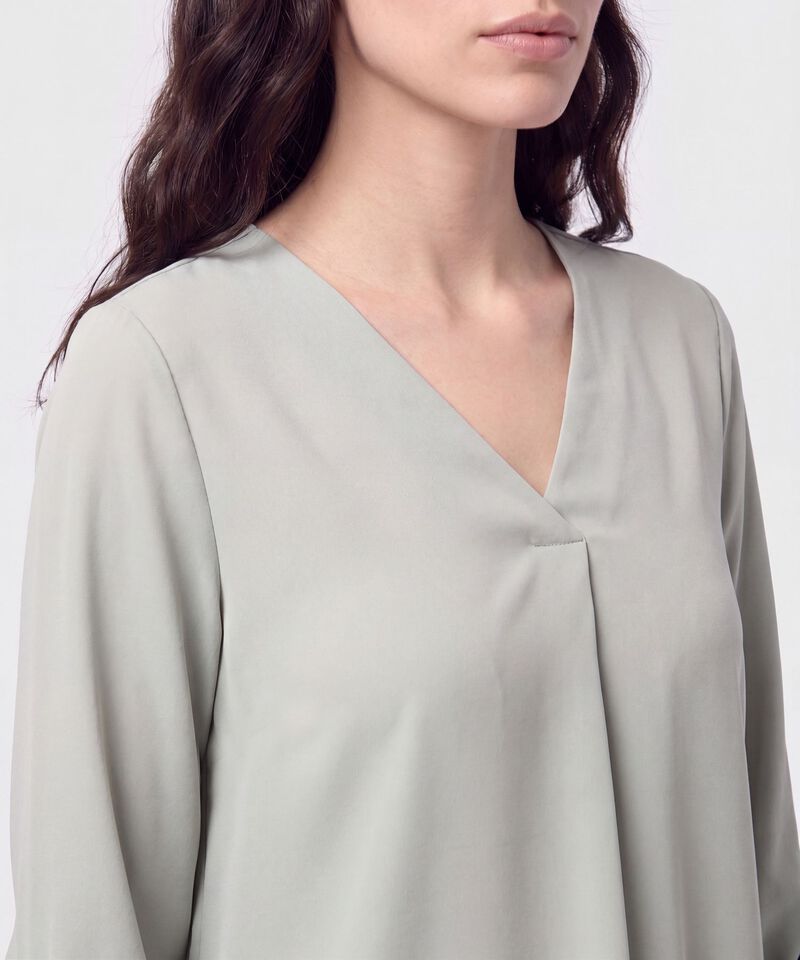 Blusa Cuello en V Manga Ajustable Mujer