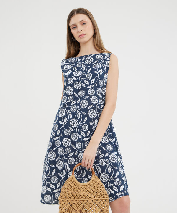 Vestido Estampado Manga Sisa Con Bolsillos Laterales