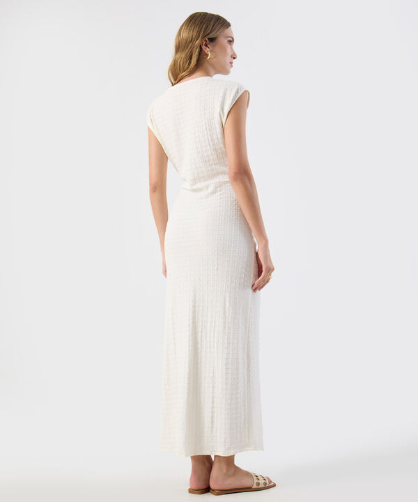 Vestido Para Mujer Midi Textura Nudo Frontal Elegante