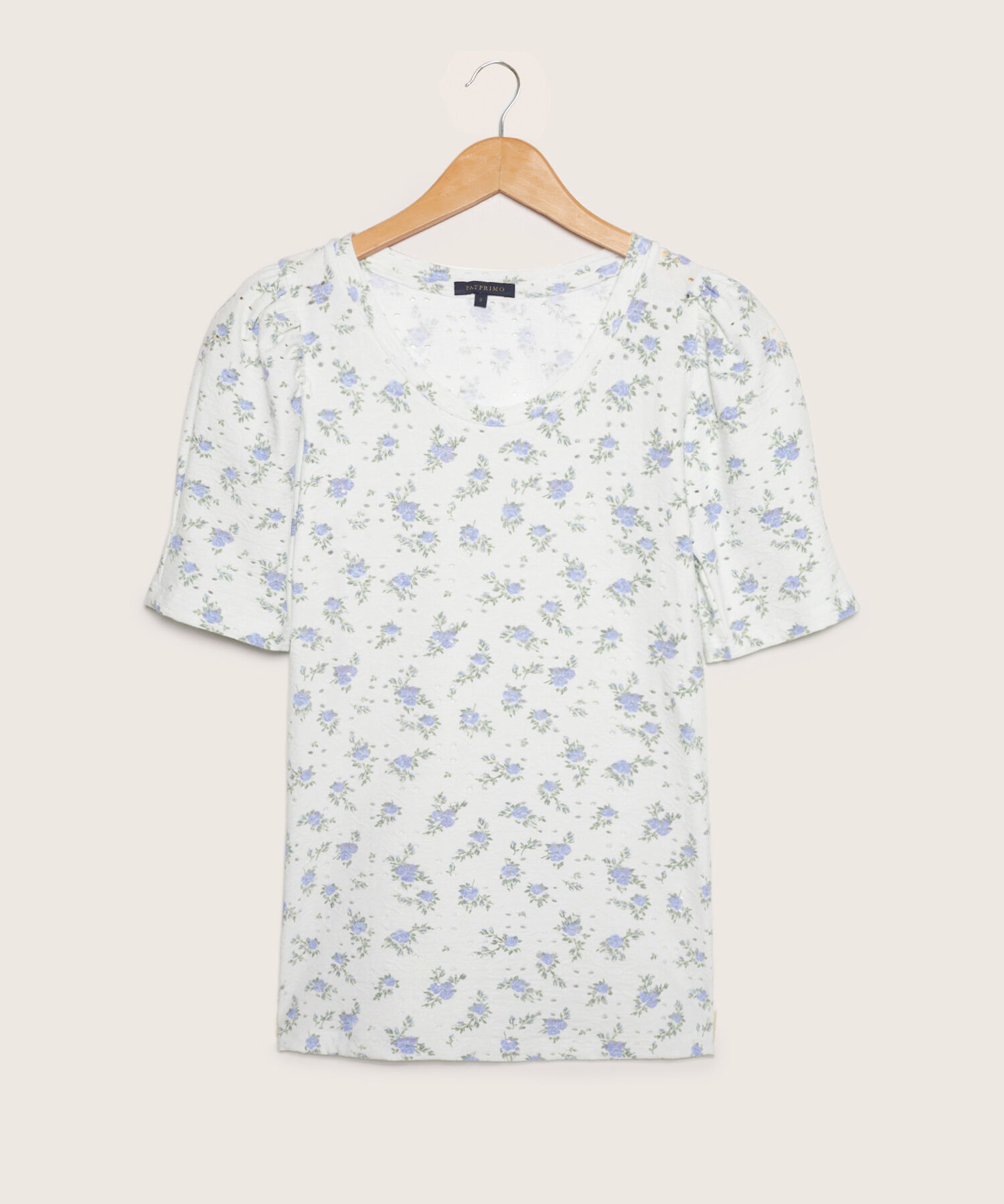 Camiseta Estampada Textura, Cuello Redondo, Manga 3/4 Bombacha