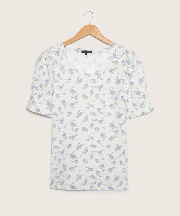 Camiseta Estampada Textura, Cuello Redondo, Manga 3/4 Bombacha