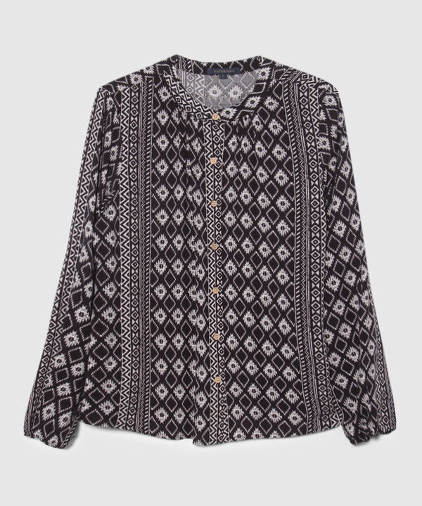 Blusa Estampada con Cuello Mao