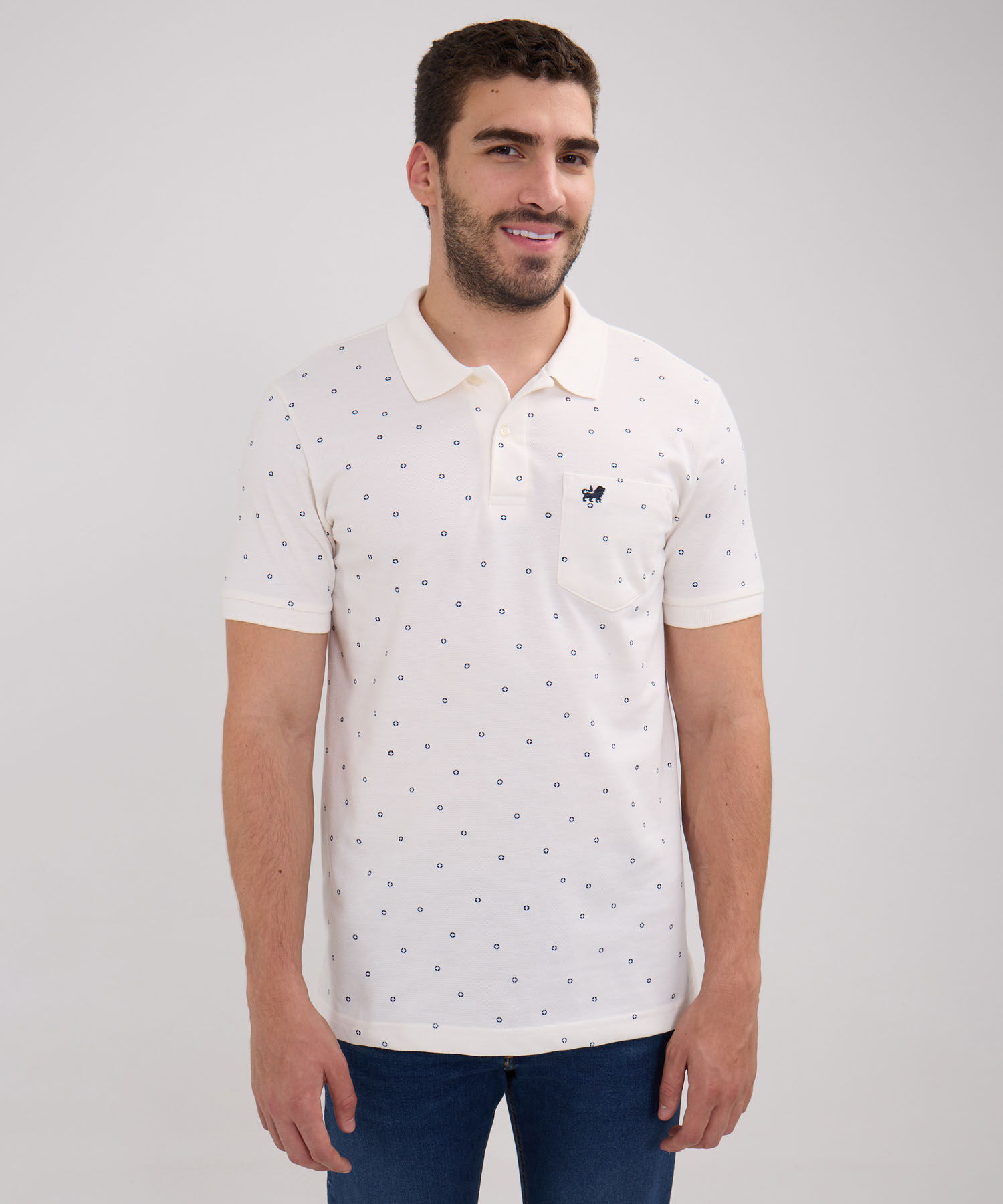 Polo Estampada Cuello Y Puños Tejidos Con Bolsillo