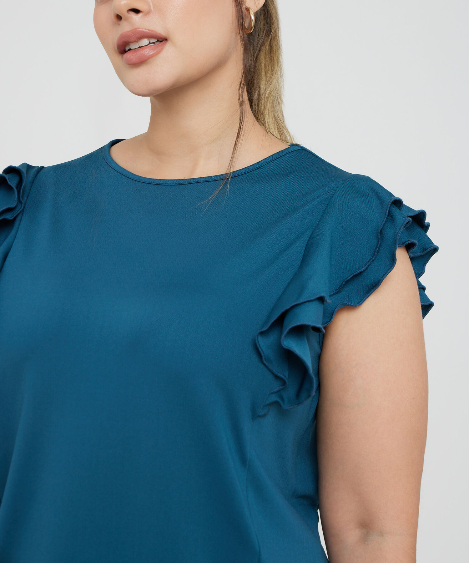 Camiseta Unicolor Escote Redondo Manga Sisa Con Boleros, Carmin Alba