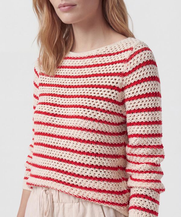 Saco De Punto Calado A Rayas Mujer