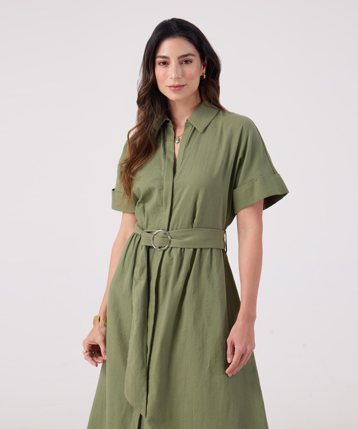 Vestido Unicolor Con Cinturon 
