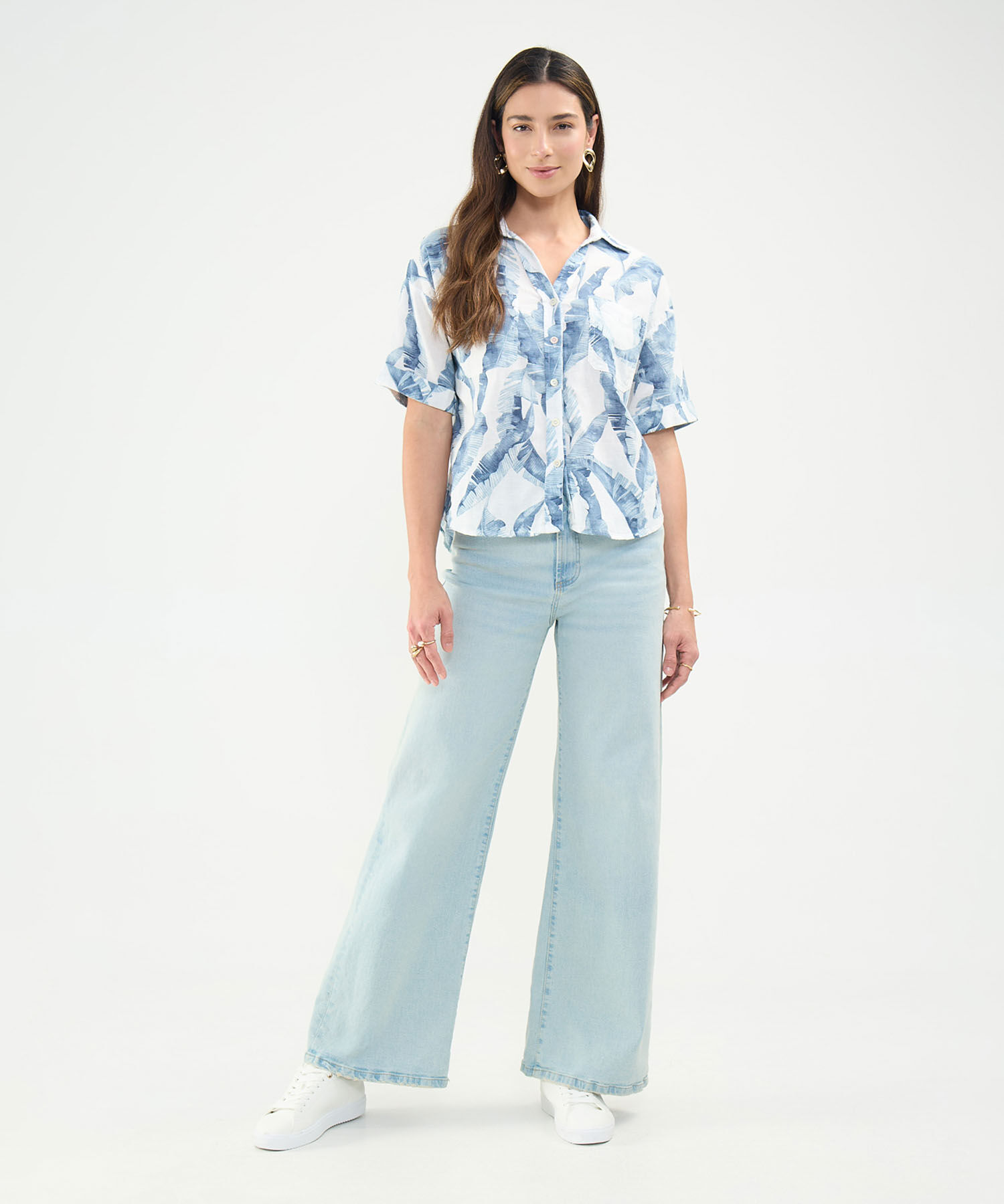 Camisa Estampada en Efecto Lino