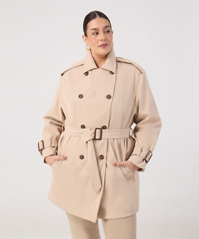 Trench Coat Con Cintur&oacute;n Y Charreteras Para Mujer Curvy