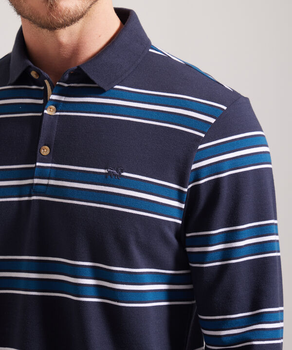 Polo Preteñida Cuello Tejido Manga Larga, Slim Fit.
