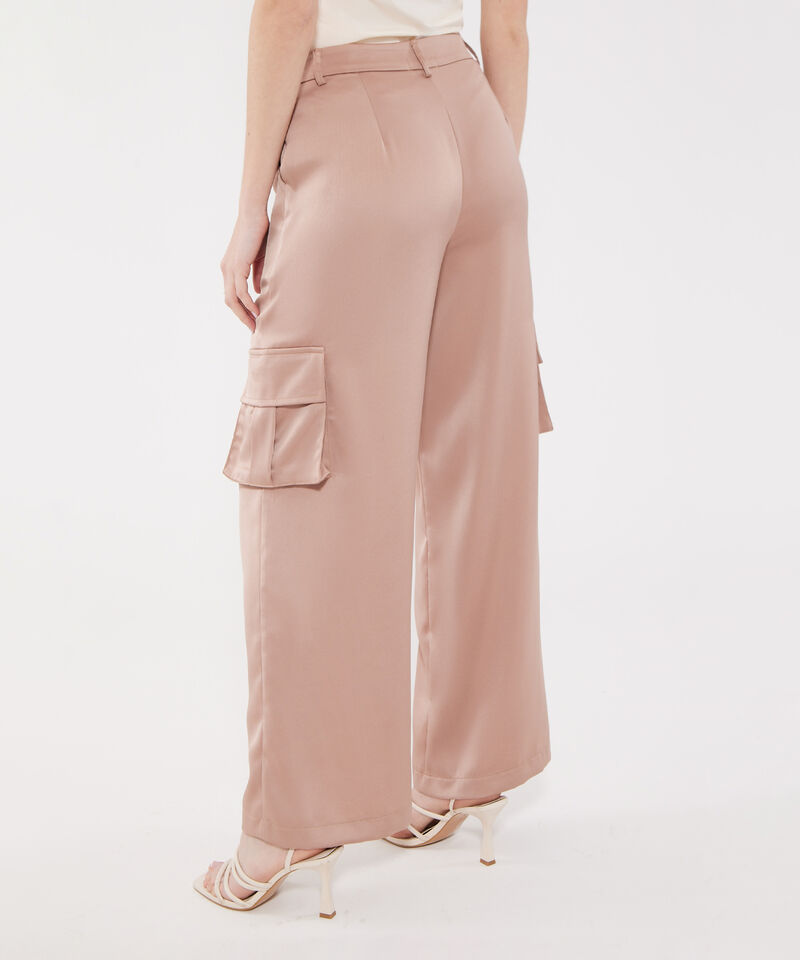 Pantalon Cargo Unicolor En Saten