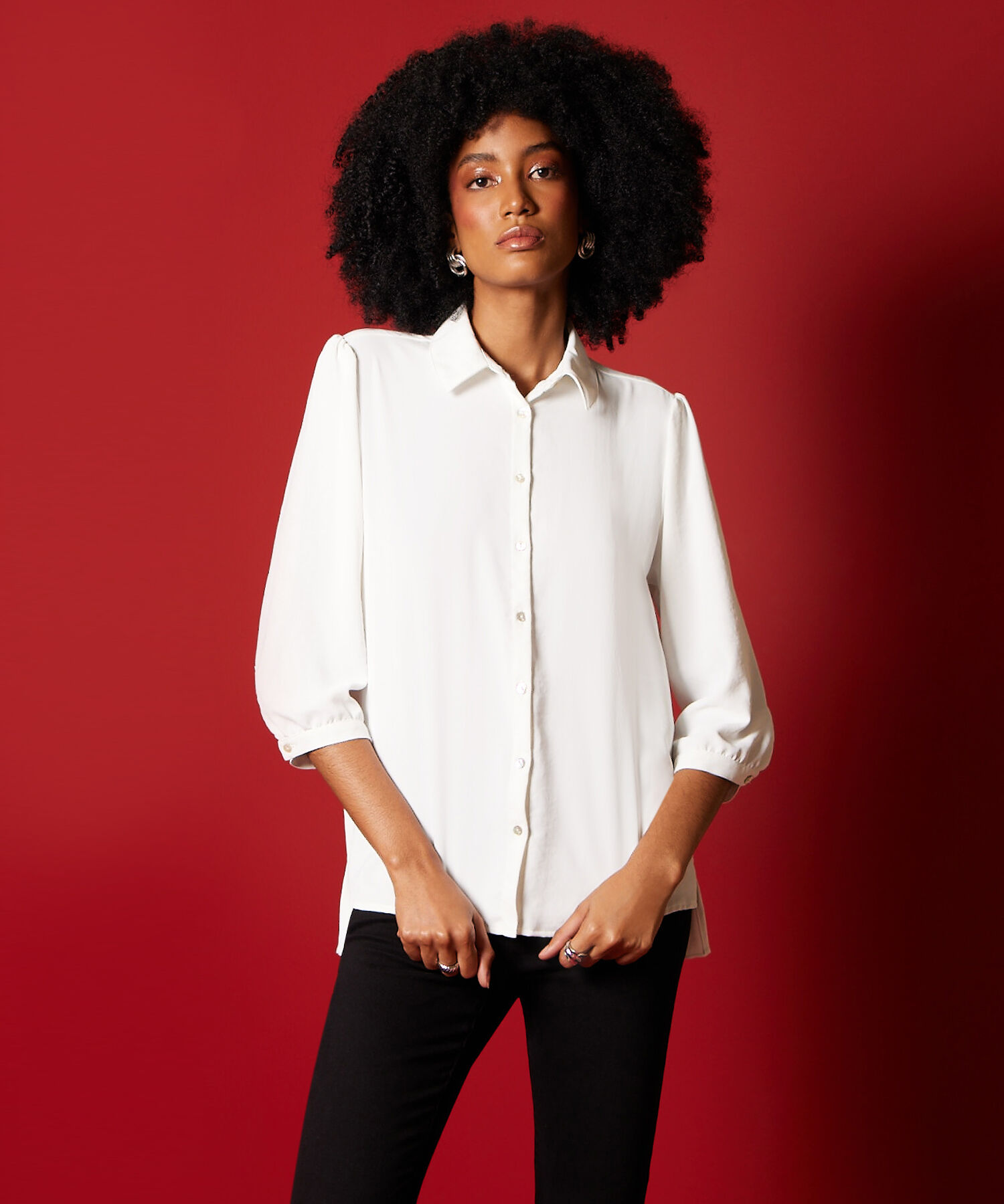 Camisa Manga 3/4  Unicolor Con Plisado En Espalda