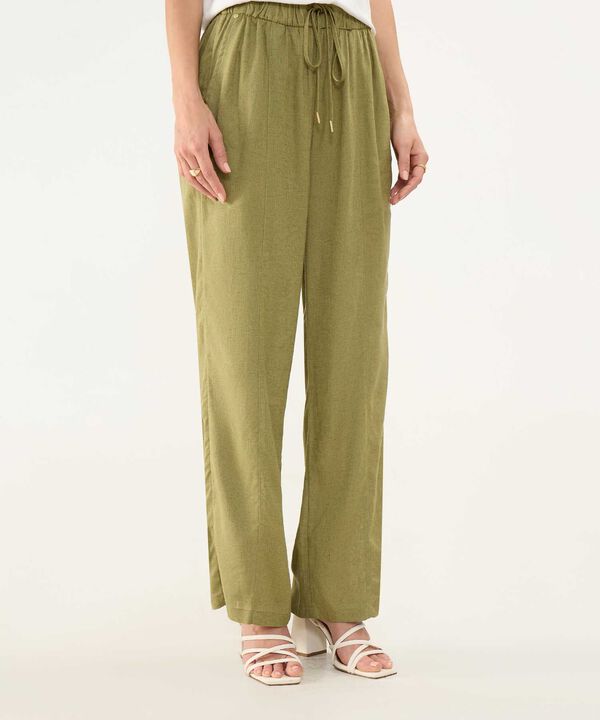 Pantalón Fluido en Efecto Lino image number null