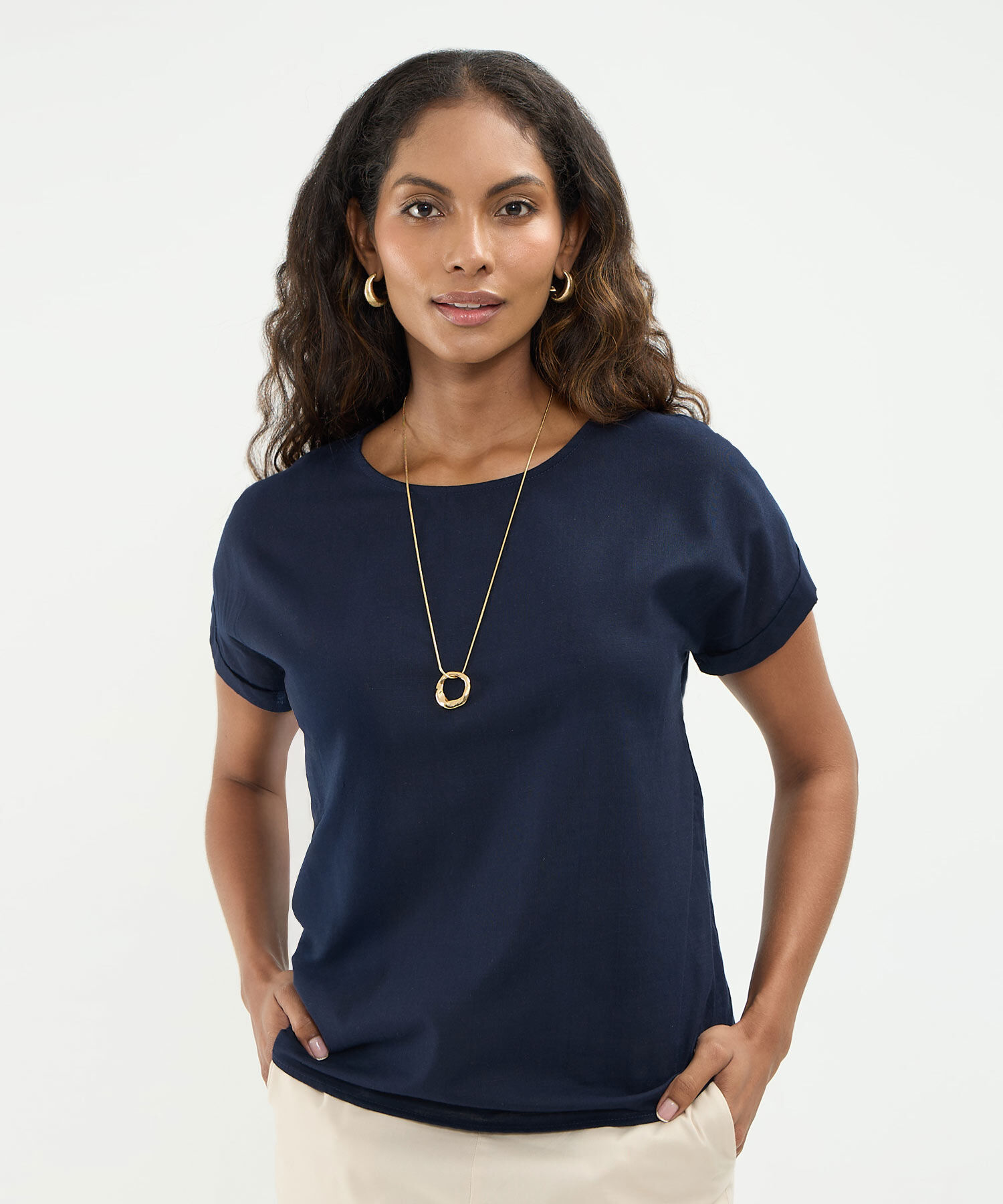 Blusa Con Doblez En Efecto Lino