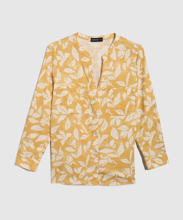 Blusa Manga Larga Estampada En Lino