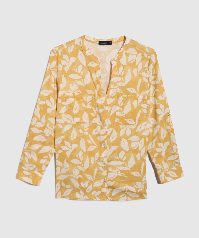 Blusa Manga Larga Estampada En Lino