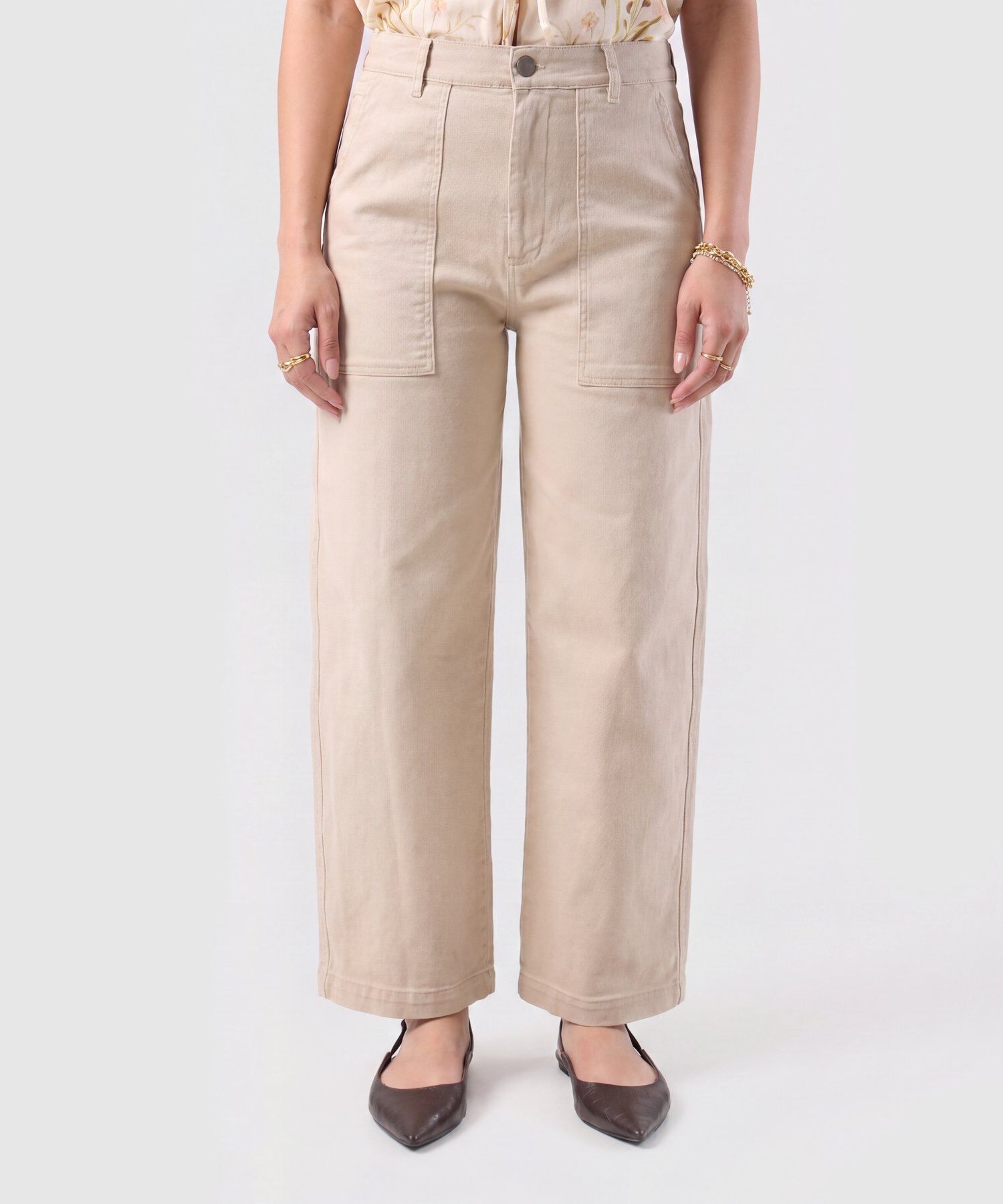 Jeans Bota Ancha Con Bolsillos Para Mujer