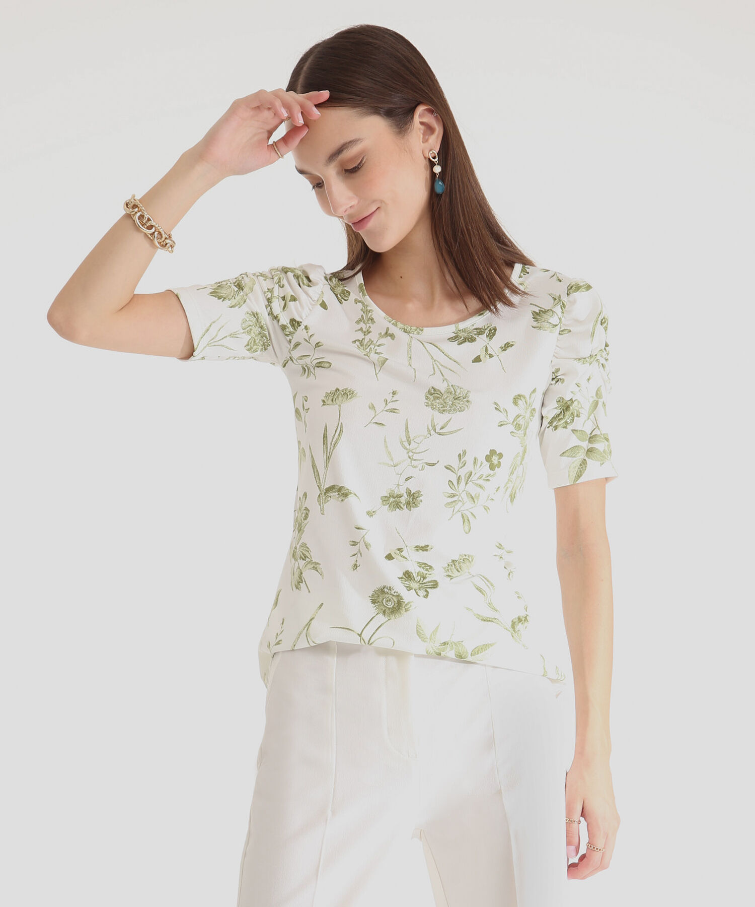 Camiseta Estampada Manga Corta Con Ruche