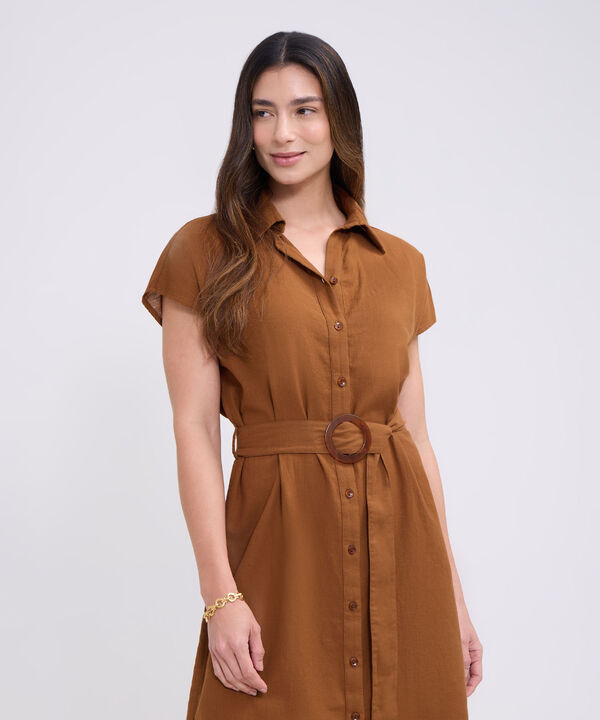Vestido camisero manga corta para mujer image number null