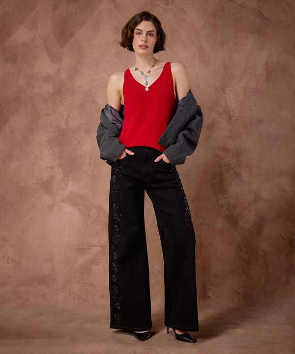 Top De Punto Acanalado Cuello V Mujer image number null