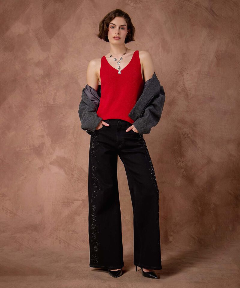 Top De Punto Acanalado Cuello V Mujer