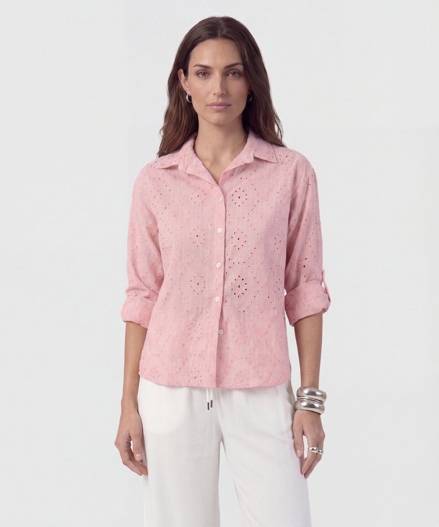 Camisa En Broderie Con Charretera Para Mujer