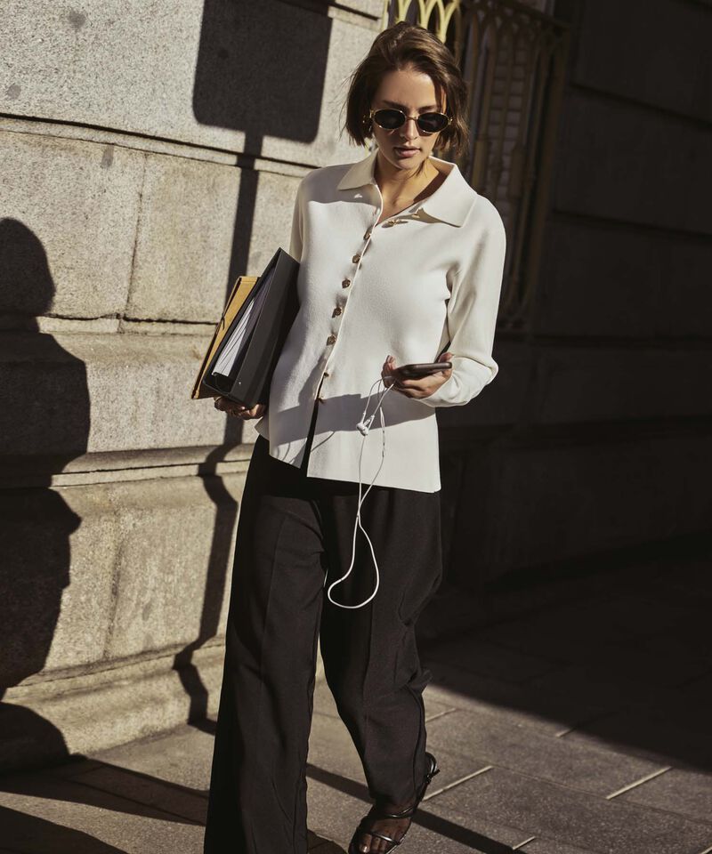 C&aacute;rdigan De Punto Con Cuello Camisero Mujer