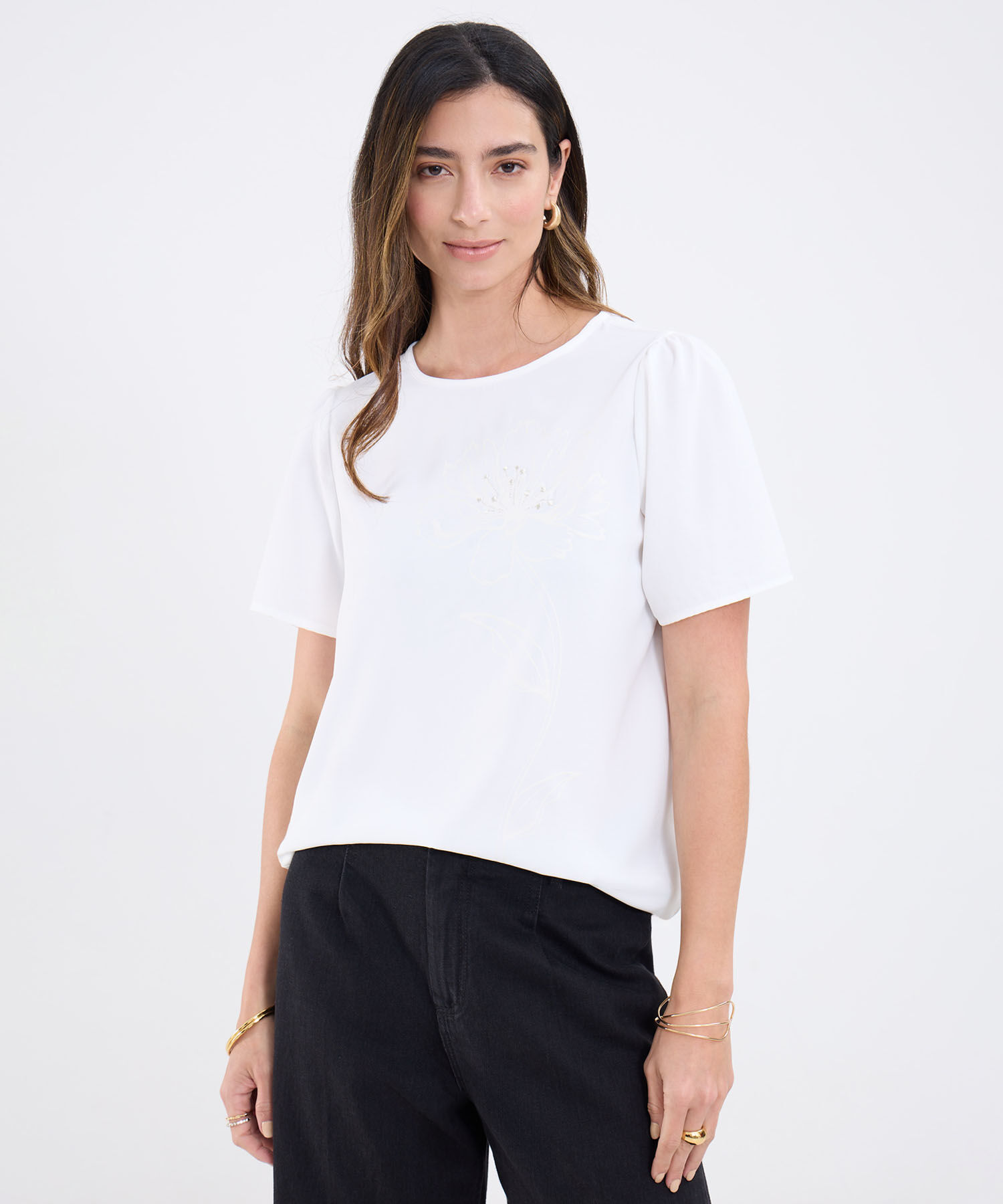 Blusa Manga Corta Con Bordado
