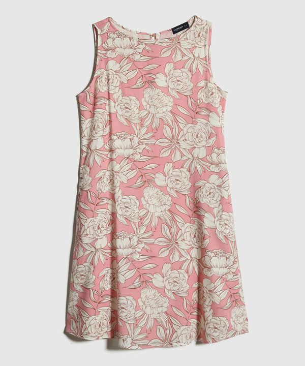 Vestido Estampado Manga Sisa Con Bolsillos Laterales