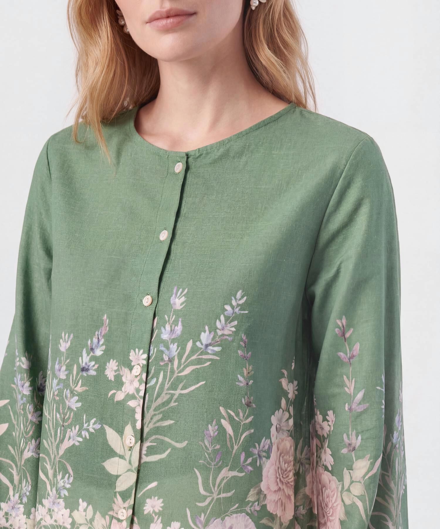 Blusa Bot&aacute;nica De Manga Larga Para Mujer