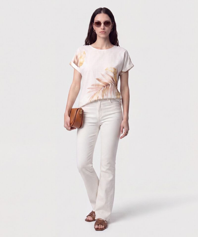Blusa Manga Doblez Cuello Redondo Mujer