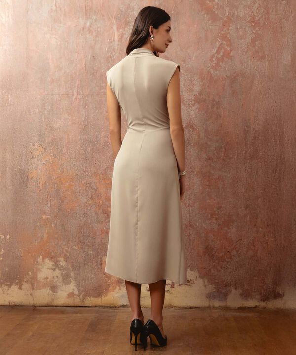 Vestido Midi Cruzado Con Nudo Frontal Para Mujer
