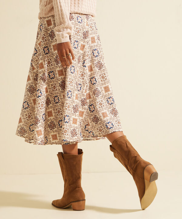Falda Estampada Con Nesgas