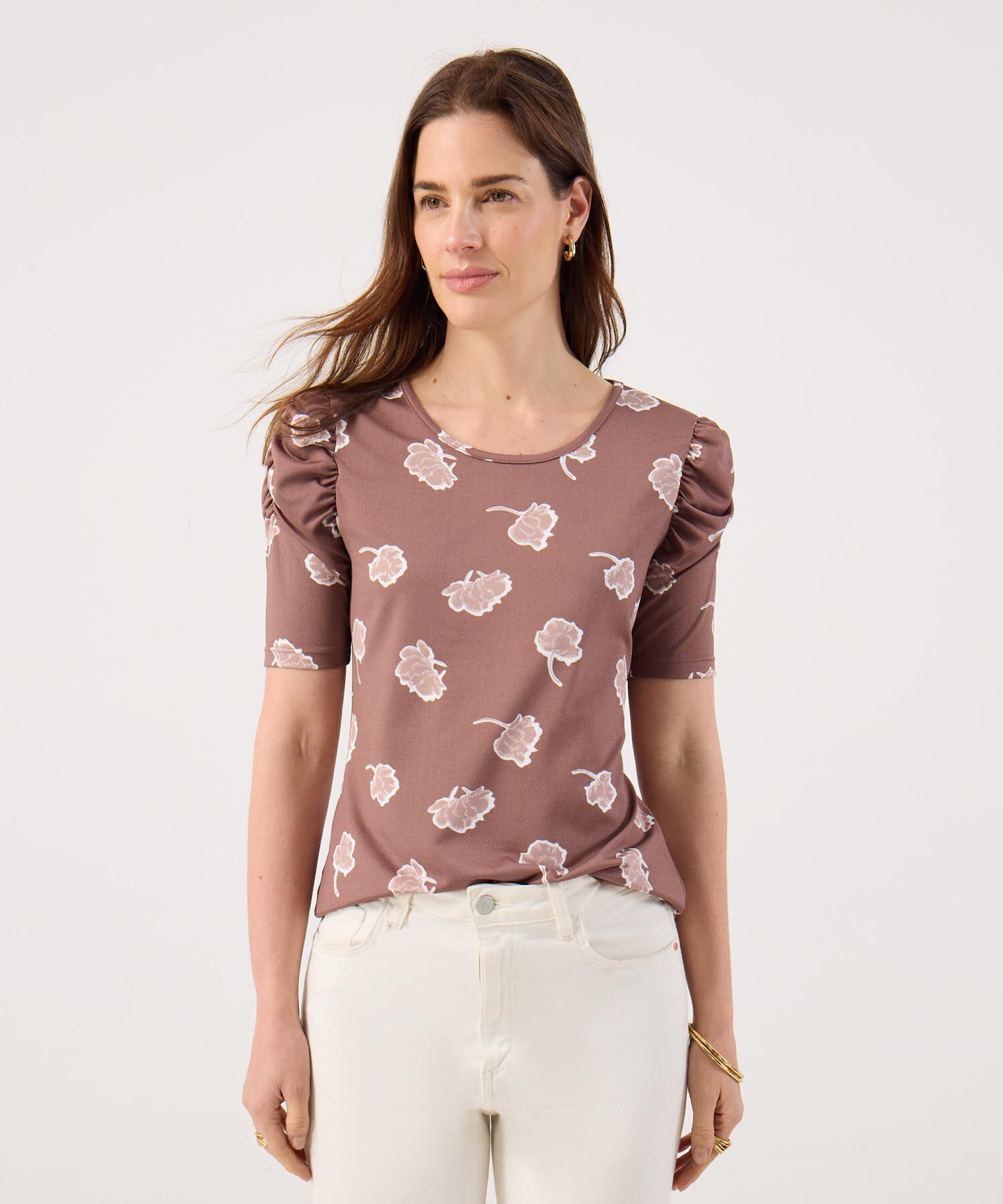 Camiseta Manga Corta Con Ruche Estampada