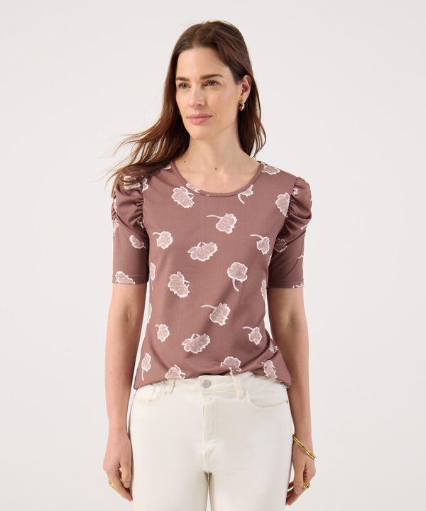 Camiseta Manga Corta Con Ruche Estampada image number null