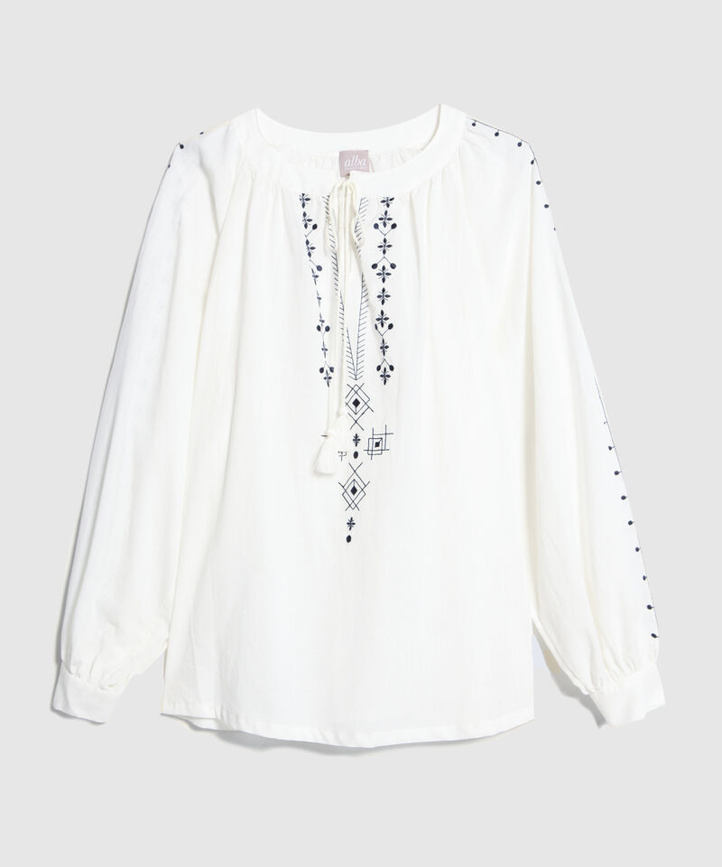 Blusa Unicolor Con Bordado Y Borlas