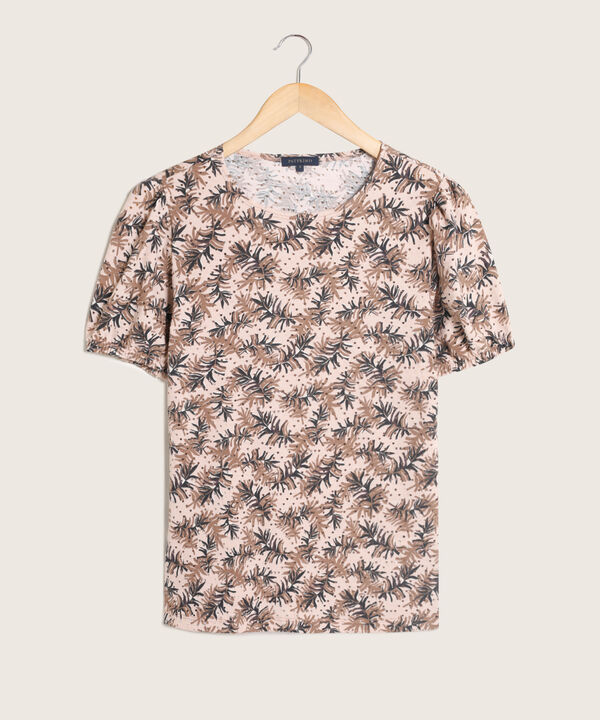 Camiseta Estampada Manga Corta Con Cabeza De Manga Bombacha, Cuello Redondo