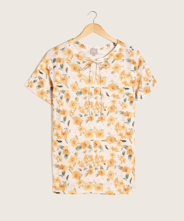 Blusa Estampada Cuello Neru Con Cordón De Amarre