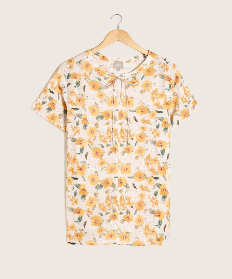Blusa Estampada Cuello Neru Con Cordón De Amarre