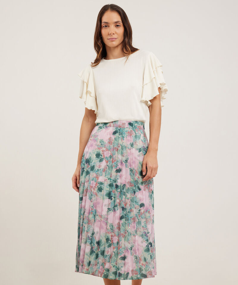 Falda Midi Estampada Con Plisado